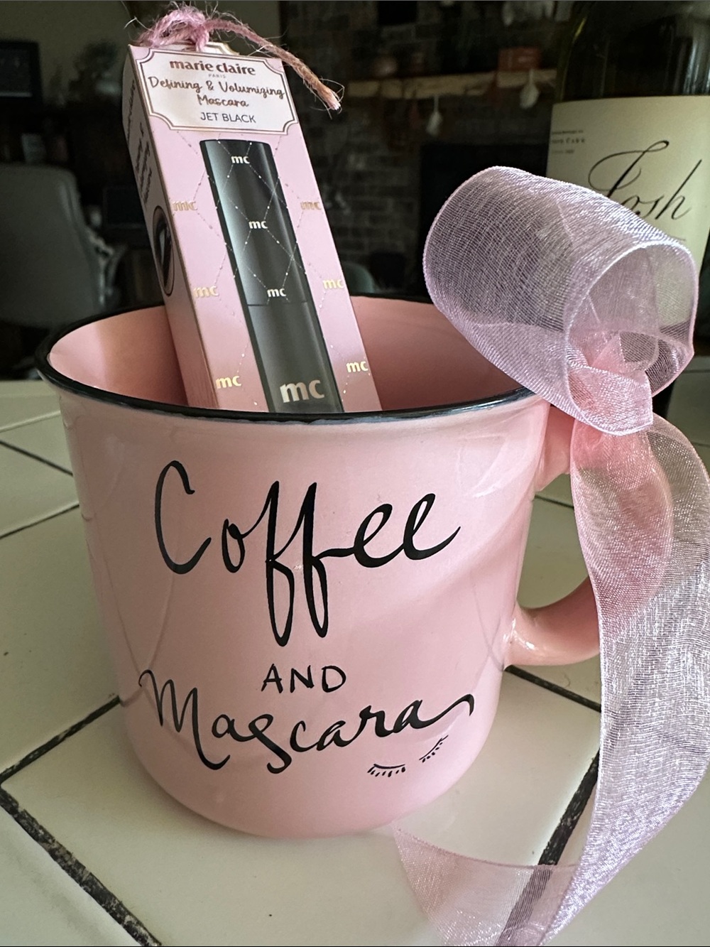 Pink Coffee Cup & Mascara Gift Mug with Defining Mascara